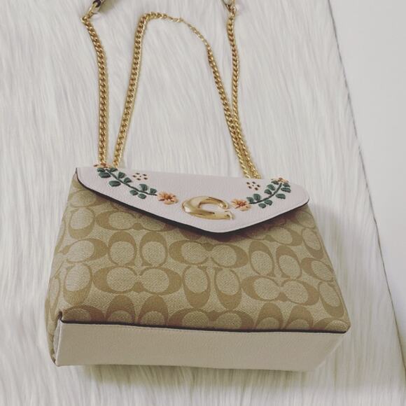 💃New Coach Tammie Shoulder Bag Signature Canvas Floral Whipstitch - Picture 5 of 11